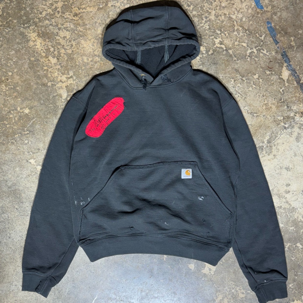 Carhartt Hoodie – Black – Custom Patched / Distressed – Workwear Grunge - Picture 2 of 7